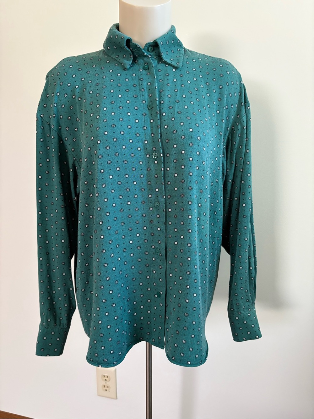 & Other Stories Scandi Green Micro-Geometric Long Sleeve Blouse Size 4